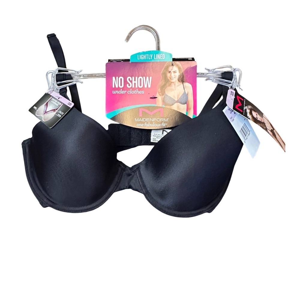 Maidenform One Fabulous Fit 32D T-Shirt Bra Black Lightly Lined Underwire 07959